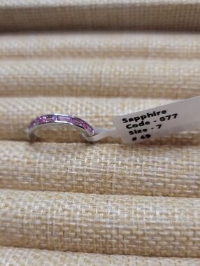Pink Sapphire Baguette Band Stacking Ring - Size 7